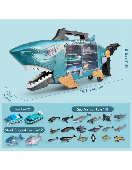 Juguete de camión tiburón LY con 18 animales marinos