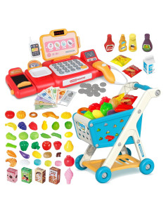 Carrito de Compras Yalujumb con Registradora y Comida 80 PCS