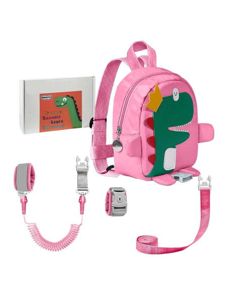 Arnés de Seguridad para Niños 3 en 1 con Mochila Dinosaurio Rosa