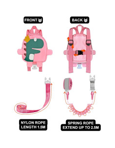 Arnés de Seguridad para Niños 3 en 1 con Mochila Dinosaurio Rosa 2