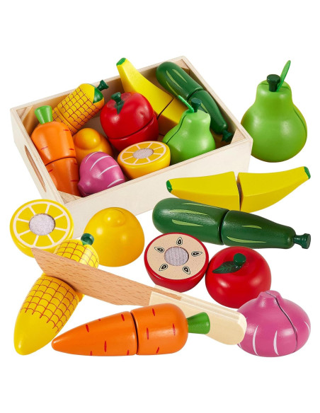 HERSITY Juego de Comida de Madera Frutas y Verduras 18+ Meses