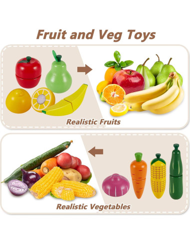 HERSITY Juego de Comida de Madera Frutas y Verduras 18+ Meses