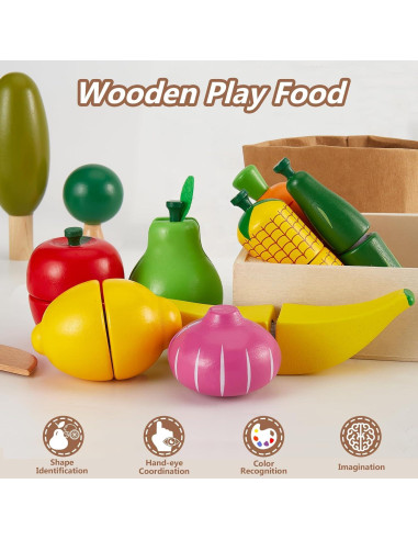 HERSITY Juego de Comida de Madera Frutas y Verduras 18+ Meses
