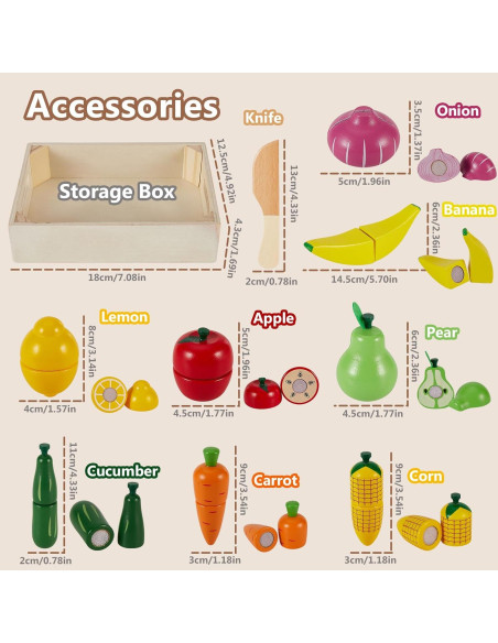 HERSITY Juego de Comida de Madera Frutas y Verduras 18+ Meses