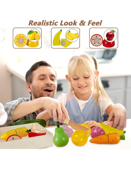 HERSITY Juego de Comida de Madera Frutas y Verduras 18+ Meses