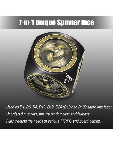 Dados Giratorios Wunhunew 7 en 1 Metal 3D D&D Negro