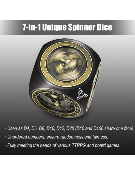 Dados Giratorios Wunhunew 7 en 1 Metal 3D D&D Negro
