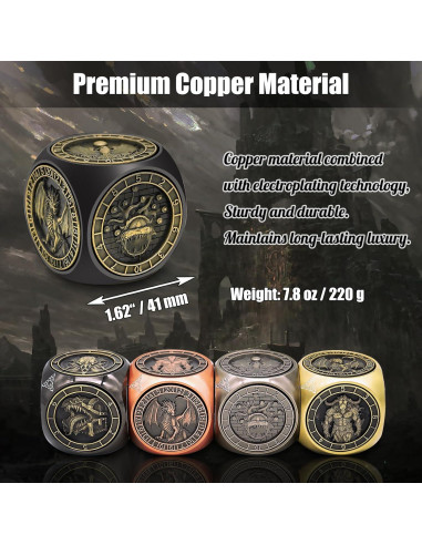 Dados Giratorios Wunhunew 7 en 1 Metal 3D D&D Negro
