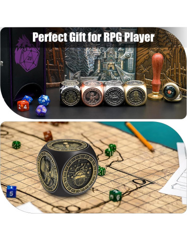 Dados Giratorios Wunhunew 7 en 1 Metal 3D D&D Negro