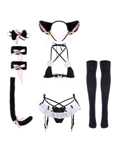 Conjunto de Lencería Kawaii Gato para Mujeres - Talla Única