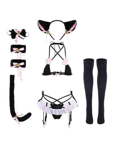 Conjunto de Lencería Kawaii Gato para Mujeres - Talla Única