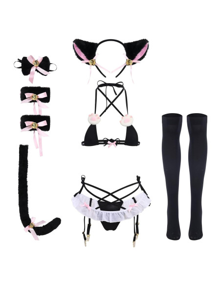 Conjunto de Lencería Kawaii Gato para Mujeres - Talla Única