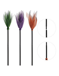 3 Escobas de Bruja de Halloween Jmkcoz - Plástico 90 cm