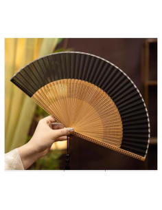 Abanico Plegable de Mano Sarkovos Seda y Bambú 22cm Negro