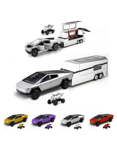 Camioneta Cybertruck Metal 1/32 con Motocicleta y Sonido