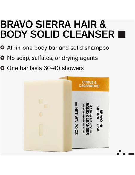 Champú y Jabón Facial Todo en Uno Bravo Sierra 198 g - Cítricos y Madera de Cedro