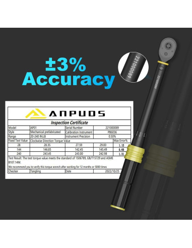 Llave de Torque ANPUDS 1/4" 20-240 in.lb / 2.3-27.1 Nm
