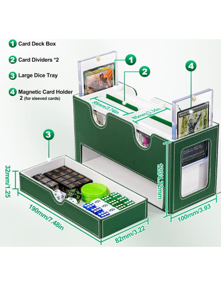 Caja de Barajas UAONO Doble para 200+ Cartas Verde Blanco