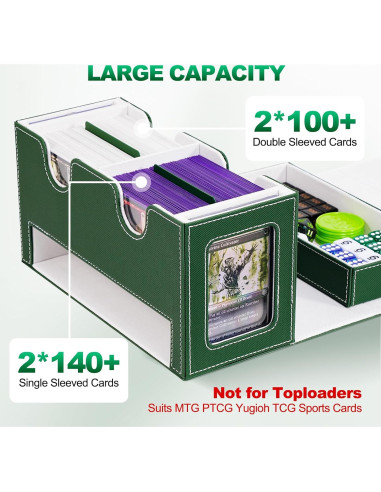 Caja de Barajas UAONO Doble para 200+ Cartas Verde Blanco