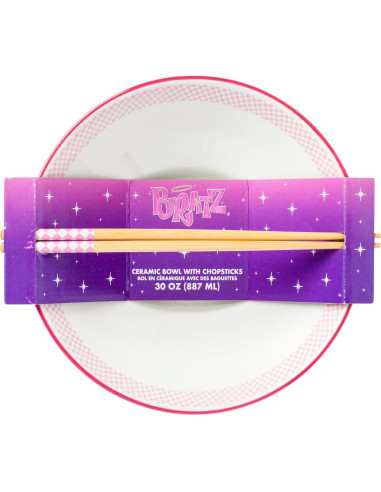 Cuenco de Cerámica Ramen Silver Buffalo Bratz 30 oz con Palillos