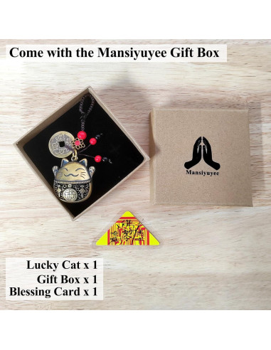 Llave de Gato de la Suerte Maneki Neko de Latón con Monedas Feng Shui