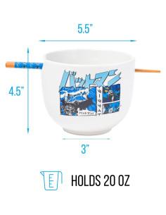 Tazón Cerámica Ramen Batman Silver Buffalo 590ml Palillos 2
