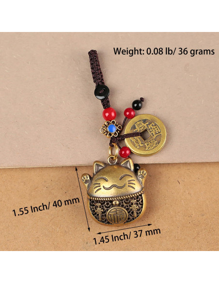 Llave de Gato de la Suerte Maneki Neko de Latón con Monedas Feng Shui