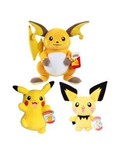 Set de Peluches Pokémon Pichu Pikachu Raichu 3 Pack