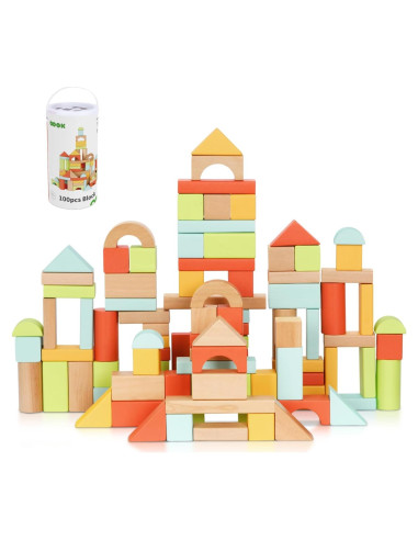 100 Bloques de Madera Montessori TOOKYTOY para Niños 1-3 Años