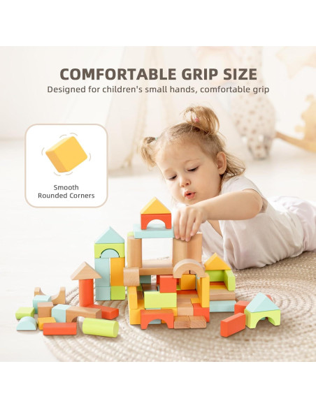 100 Bloques de Madera Montessori TOOKYTOY para Niños 1-3 Años
