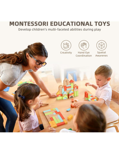 100 Bloques de Madera Montessori TOOKYTOY para Niños 1-3 Años