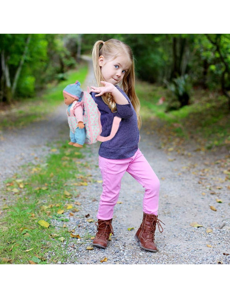 Muñeca de bebé suave 33 cm Dolls to Play con mochila rosa