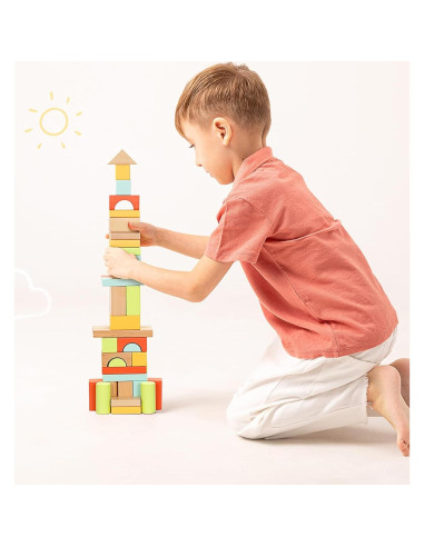 100 Bloques de Madera Montessori TOOKYTOY para Niños 1-3 Años