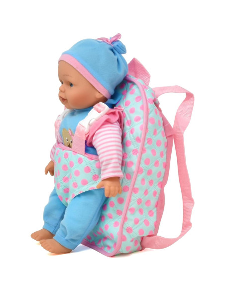 Muñeca de bebé suave 33 cm Dolls to Play con mochila rosa