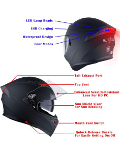 Casco de Moto 1Storm HJK316Clear Grande Negro Mate LED 2