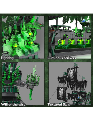 JMBricklayer Barco Pirata Fantasma 40001 con Luces LED