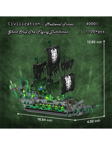 JMBricklayer Barco Pirata Fantasma 40001 con Luces LED