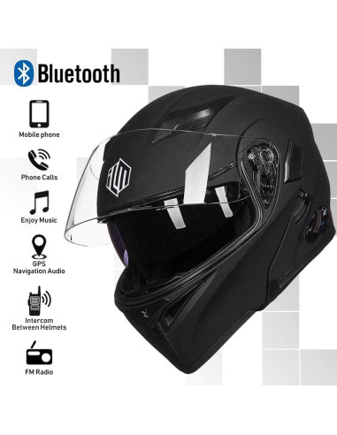 Casco de Motocicleta Bluetooth ILM 902BT Negro Mate Grande