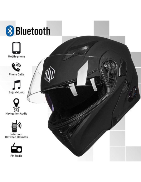 Casco de Motocicleta Bluetooth ILM 902BT Negro Mate Grande