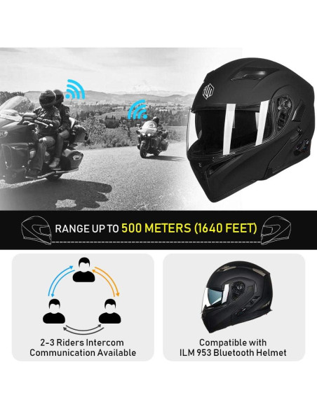 Casco de Motocicleta Bluetooth ILM 902BT Negro Mate Grande