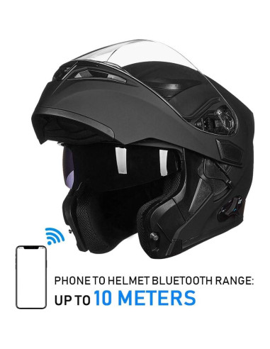 Casco de Motocicleta Bluetooth ILM 902BT Negro Mate Grande