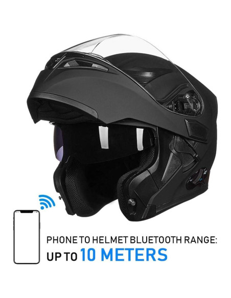 Casco de Motocicleta Bluetooth ILM 902BT Negro Mate Grande