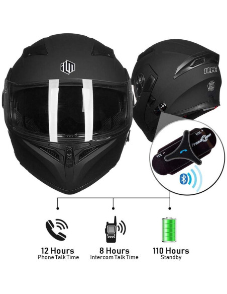 Casco de Motocicleta Bluetooth ILM 902BT Negro Mate Grande