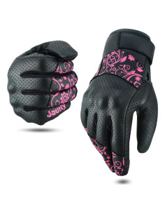Guantes de Motocicleta Jaunty para Damas Rosa Mediano Cuero