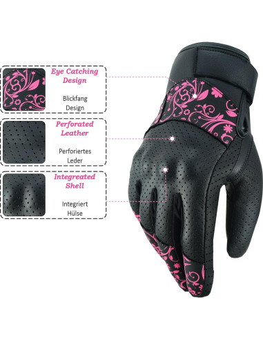 Guantes de Motocicleta Jaunty para Damas Rosa Mediano Cuero