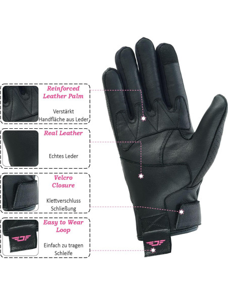 Guantes de Motocicleta Jaunty para Damas Rosa Mediano Cuero Guantes de Motocicleta Jaunty para Damas Rosa Mediano Cuero