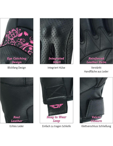 Guantes de Motocicleta Jaunty para Damas Rosa Mediano Cuero