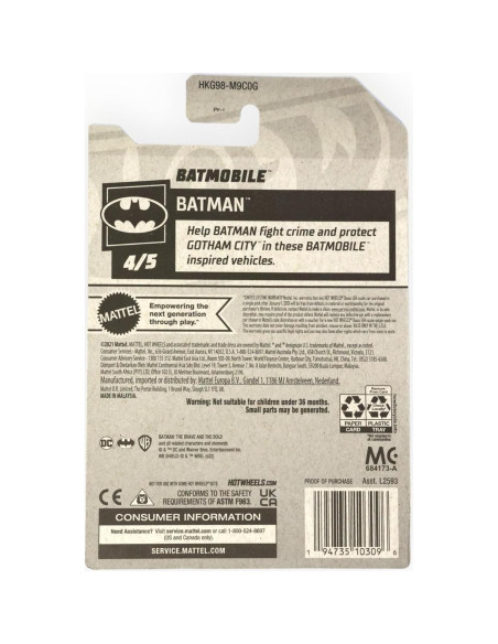 Hot Wheels Batmóvil Mattel 1:64 Escala 17,78 cm Rojo