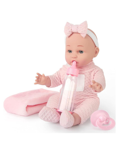 Muñeca 30 cm Chyyeerkidd con chupete y biberón rosa
