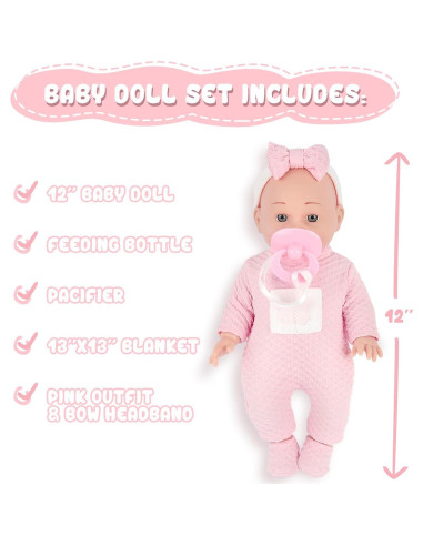 Muñeca 30 cm Chyyeerkidd con chupete y biberón rosa